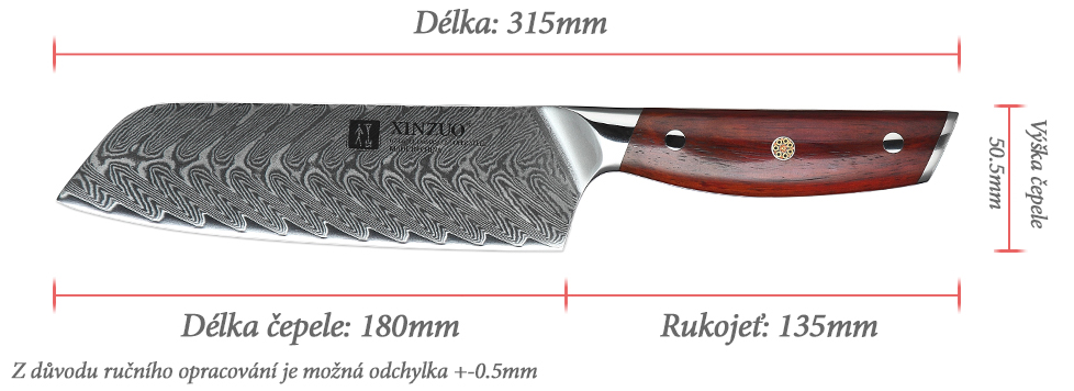 Santoku nůž XinZuo Yi B27 velikost